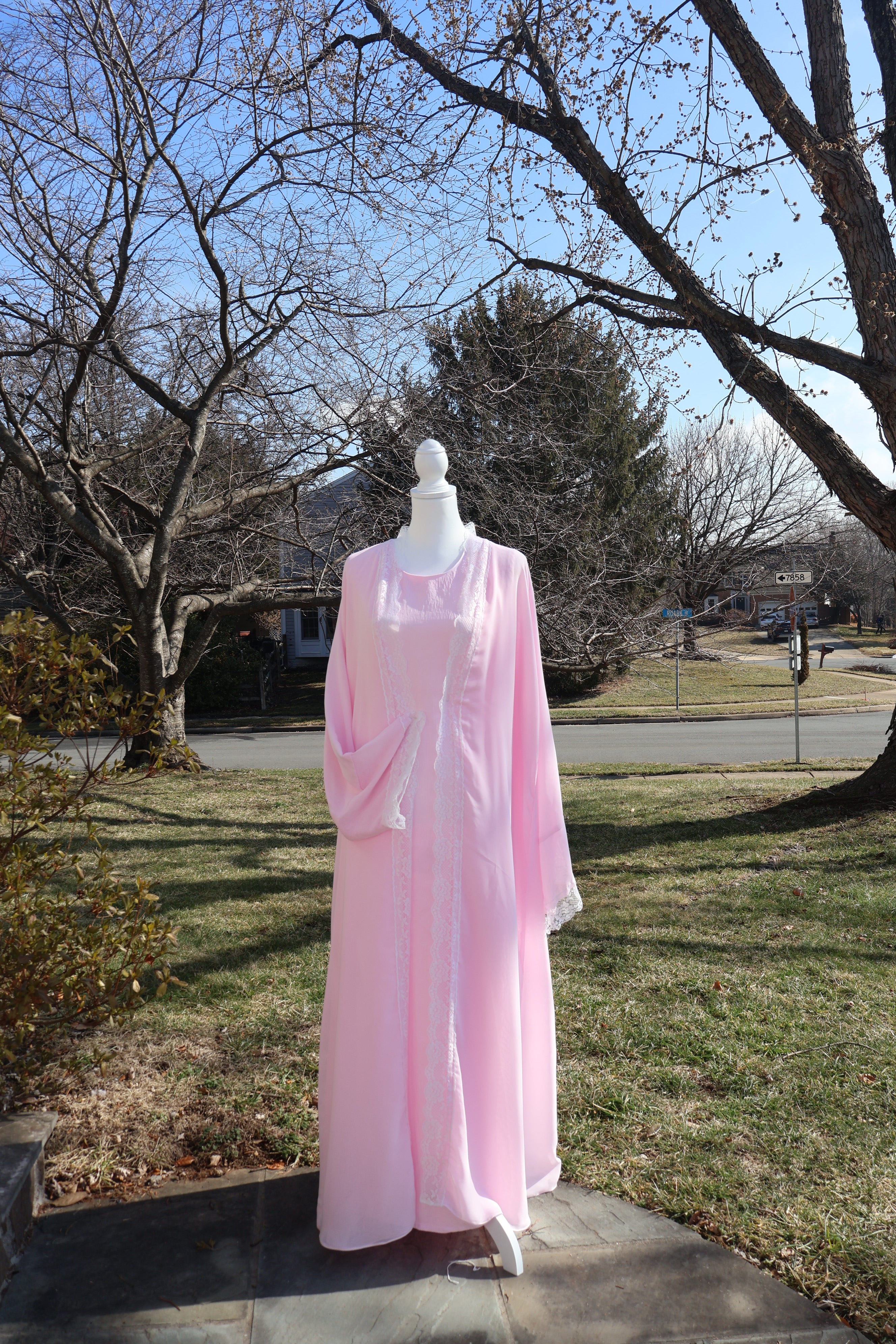 Chiffon Dentelle Abaya- Pink