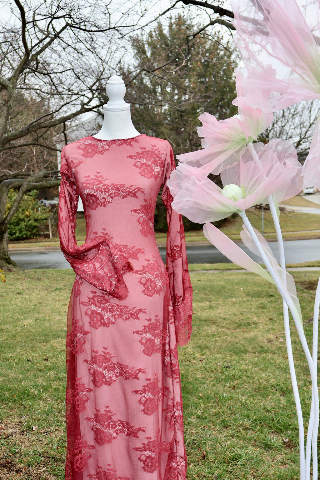 Maroon Rose Lace Dress