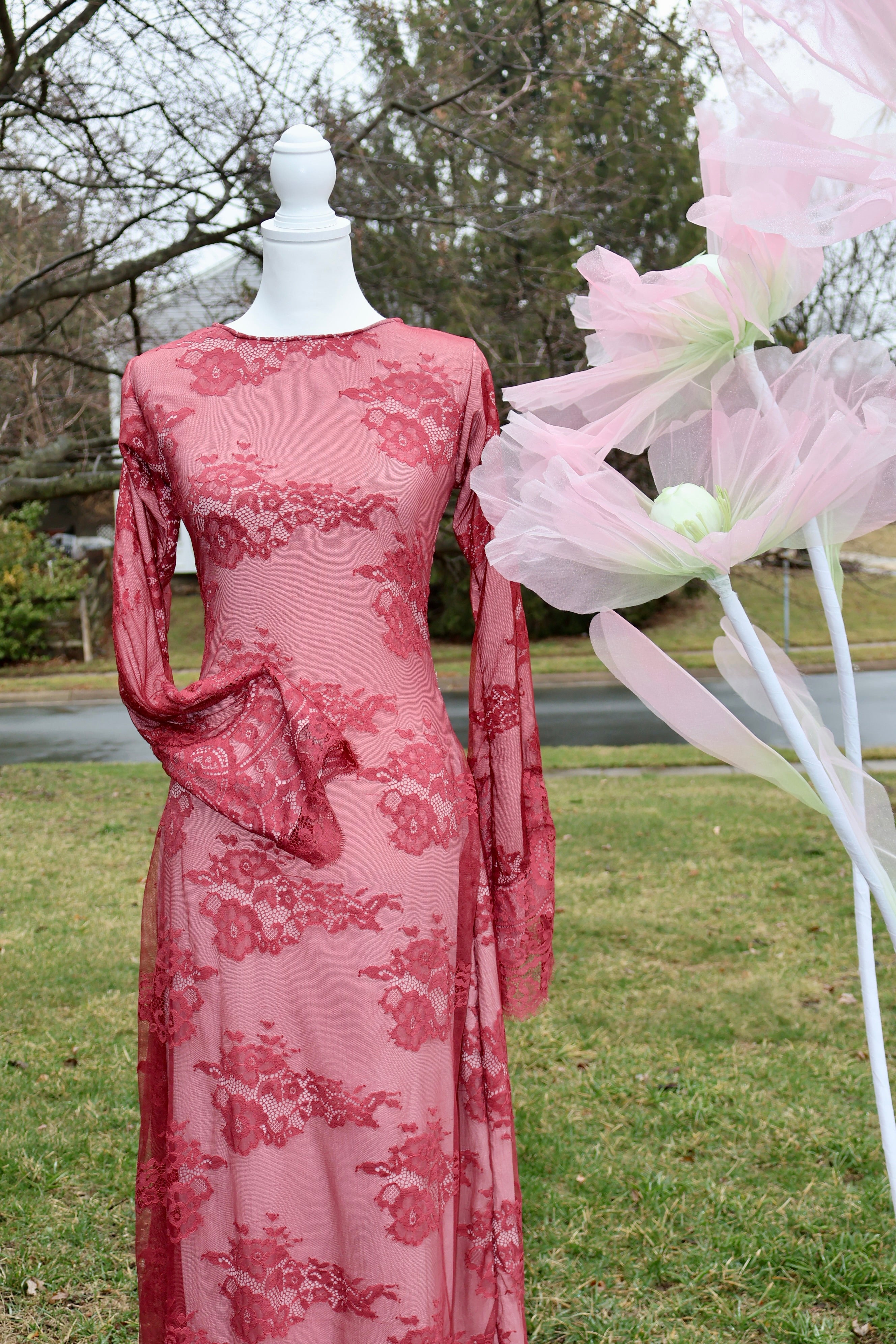 Maroon Rose Lace Dress