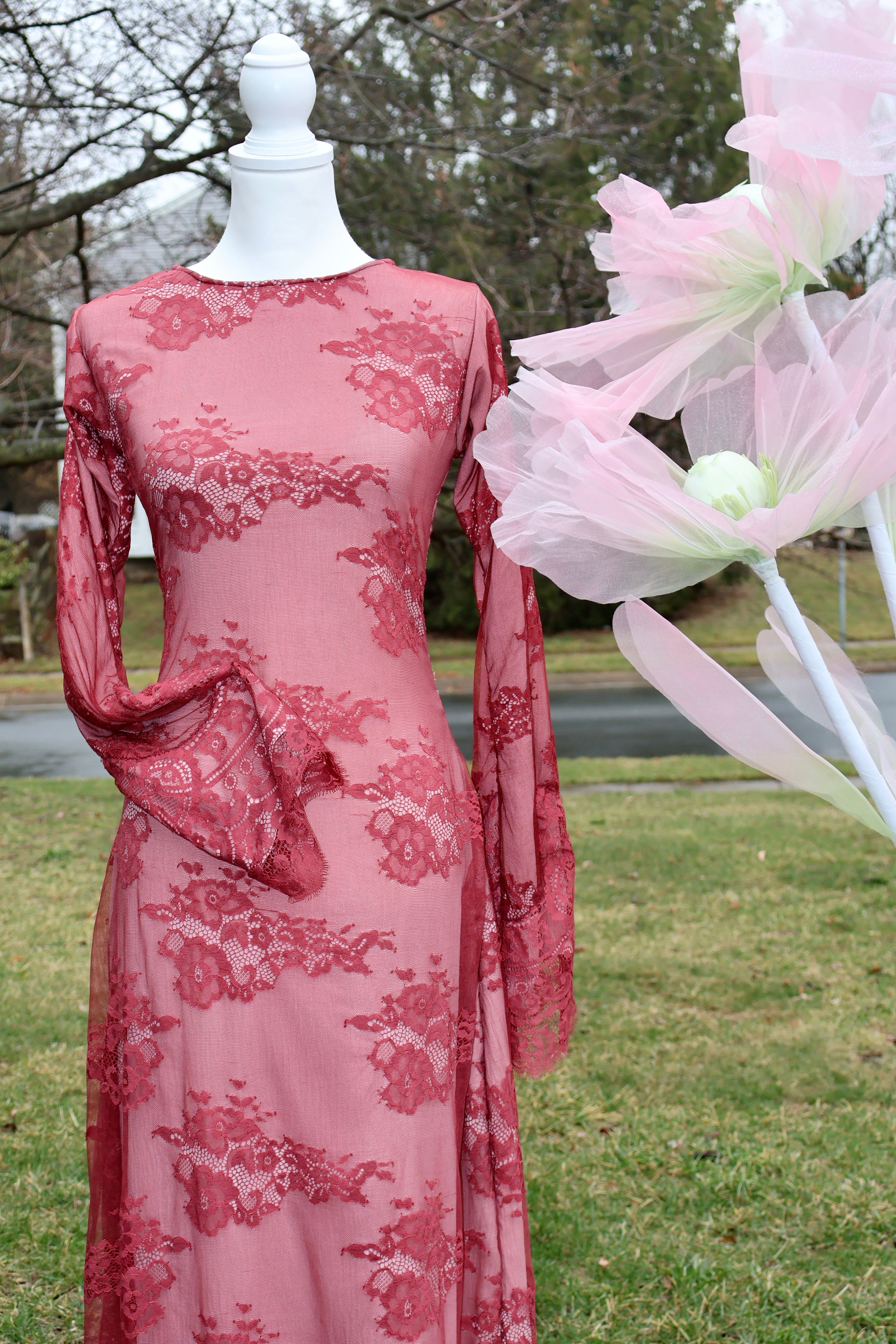 Maroon Rose Lace Dress