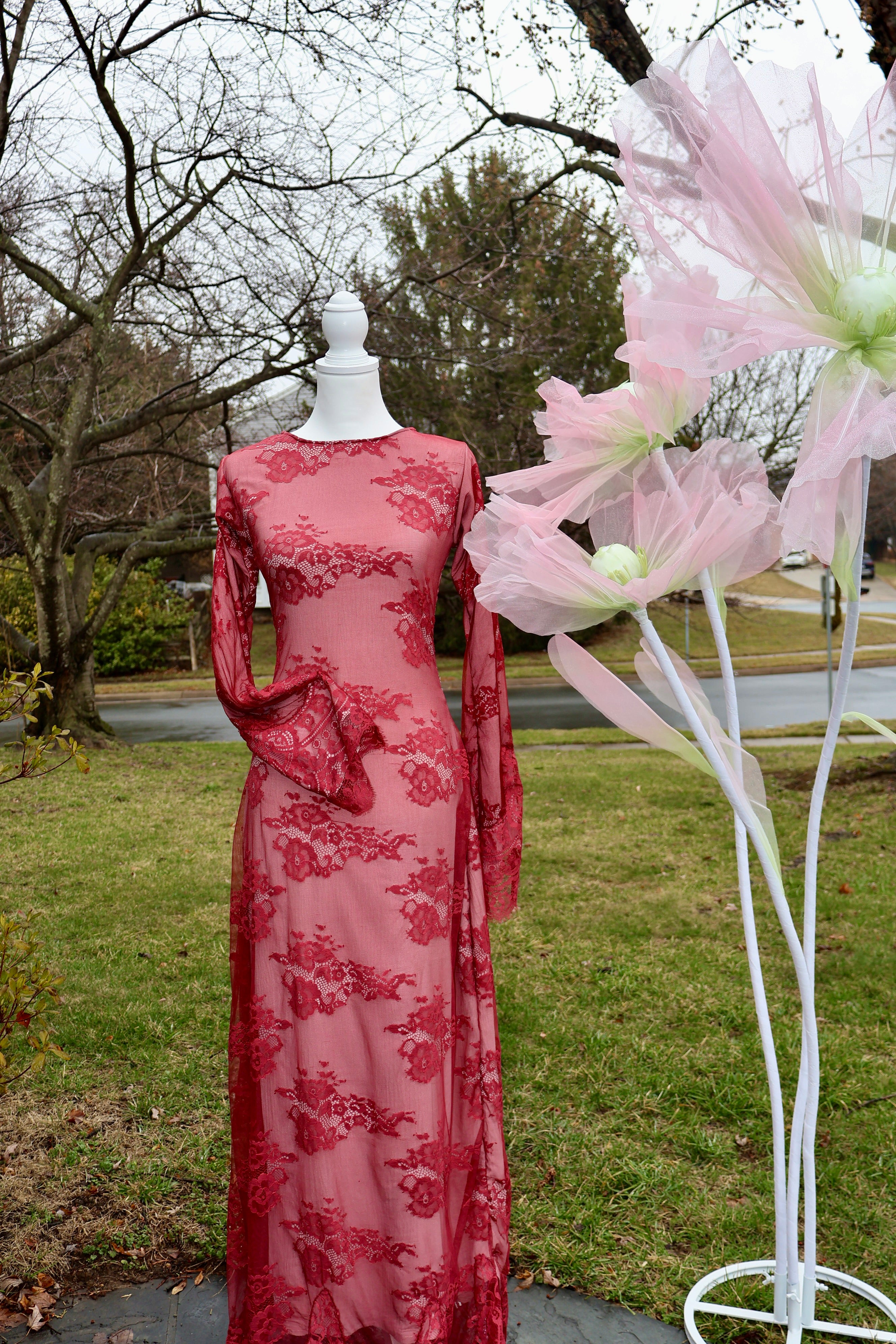 Maroon Rose Lace Dress