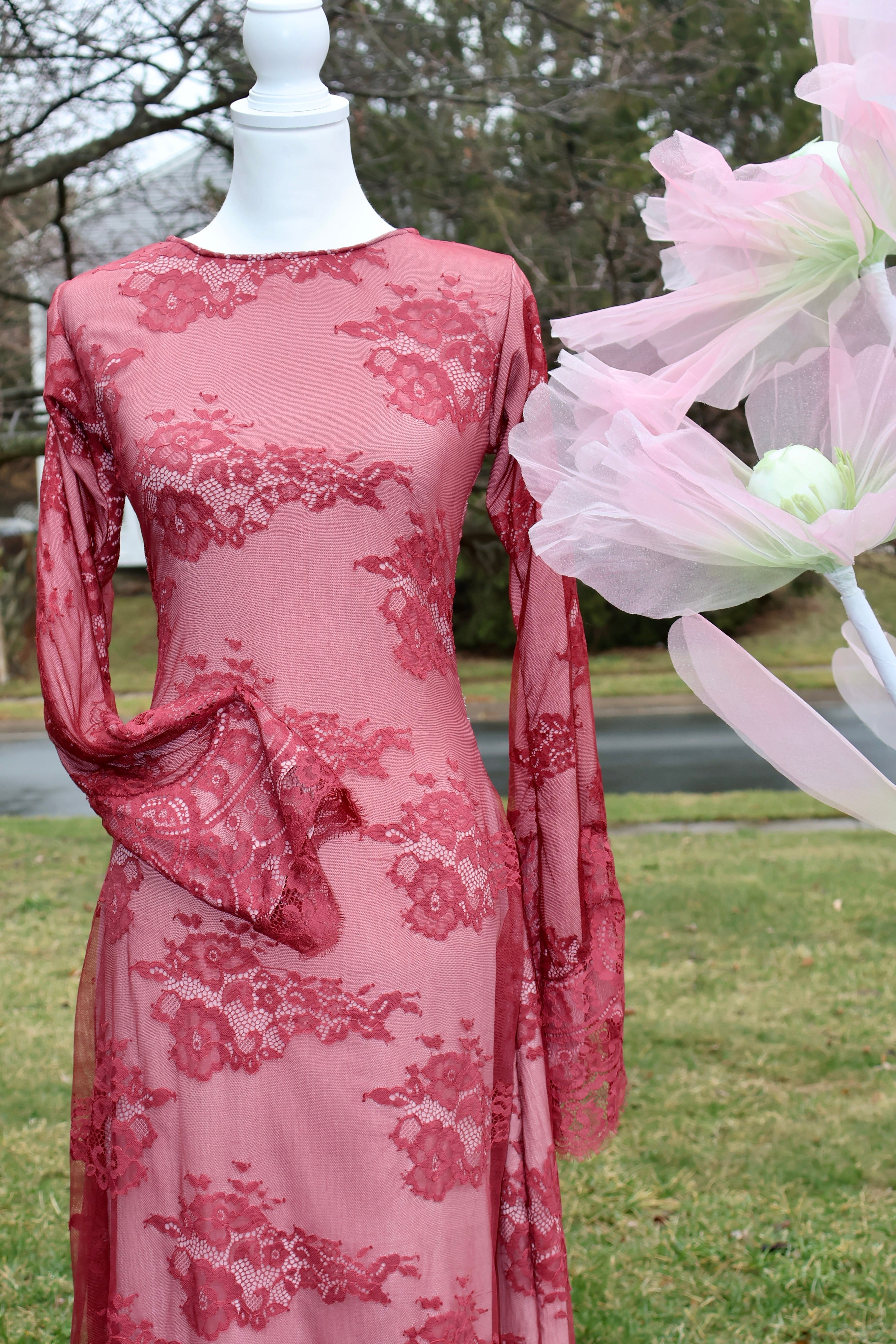 Maroon Rose Lace Dress