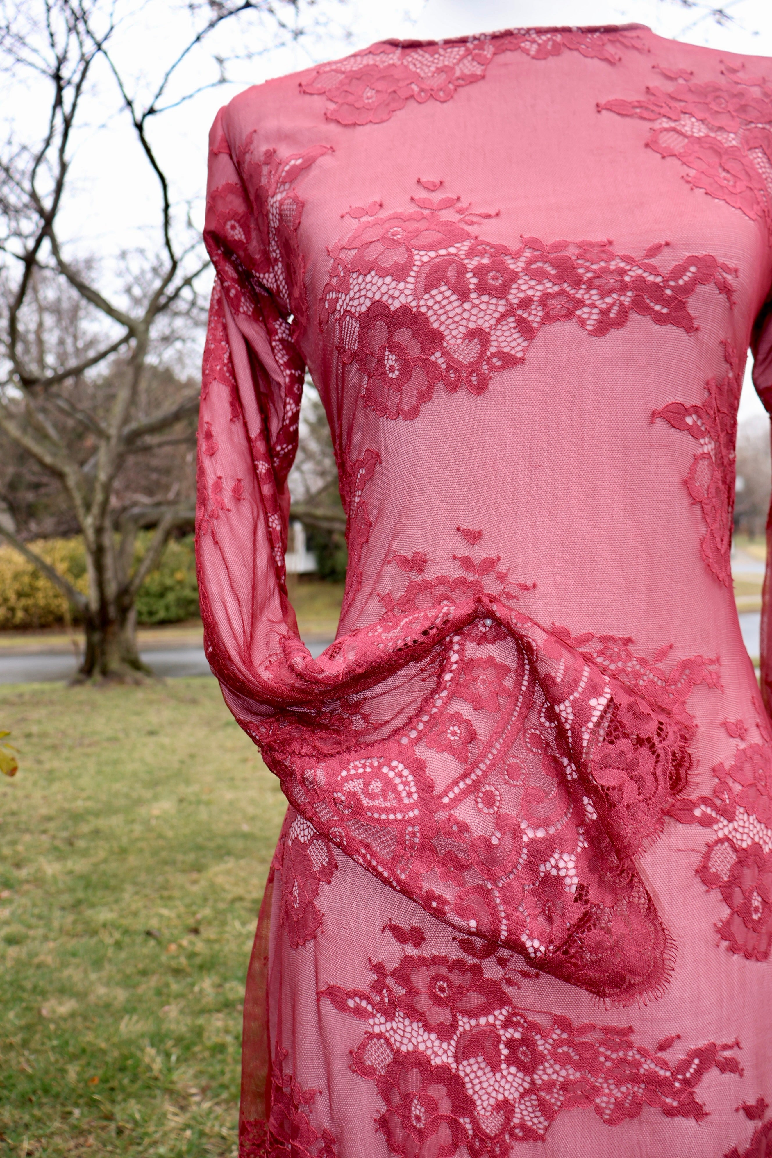 Maroon Rose Lace Dress