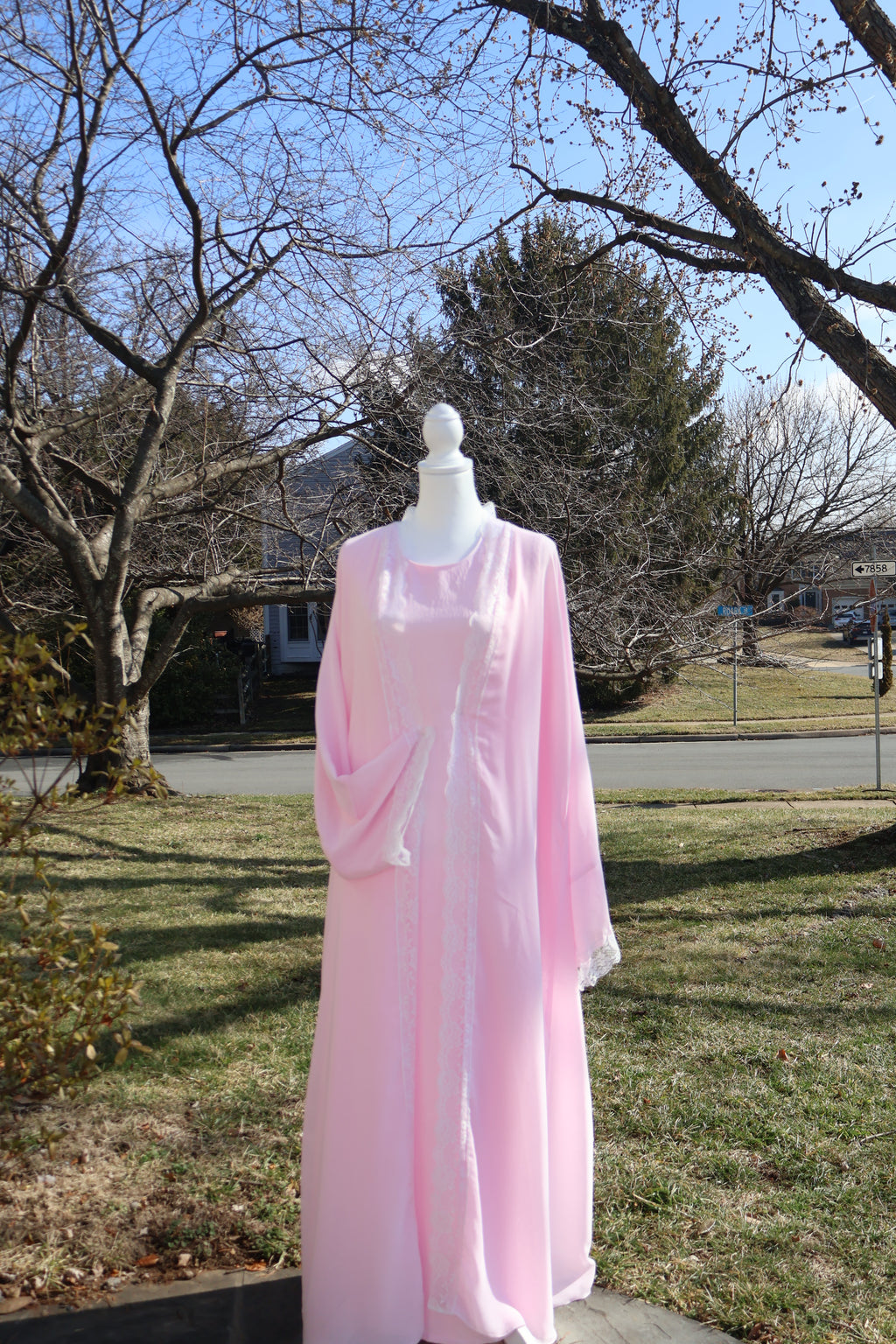 Chiffon Dentelle Abaya- Pink