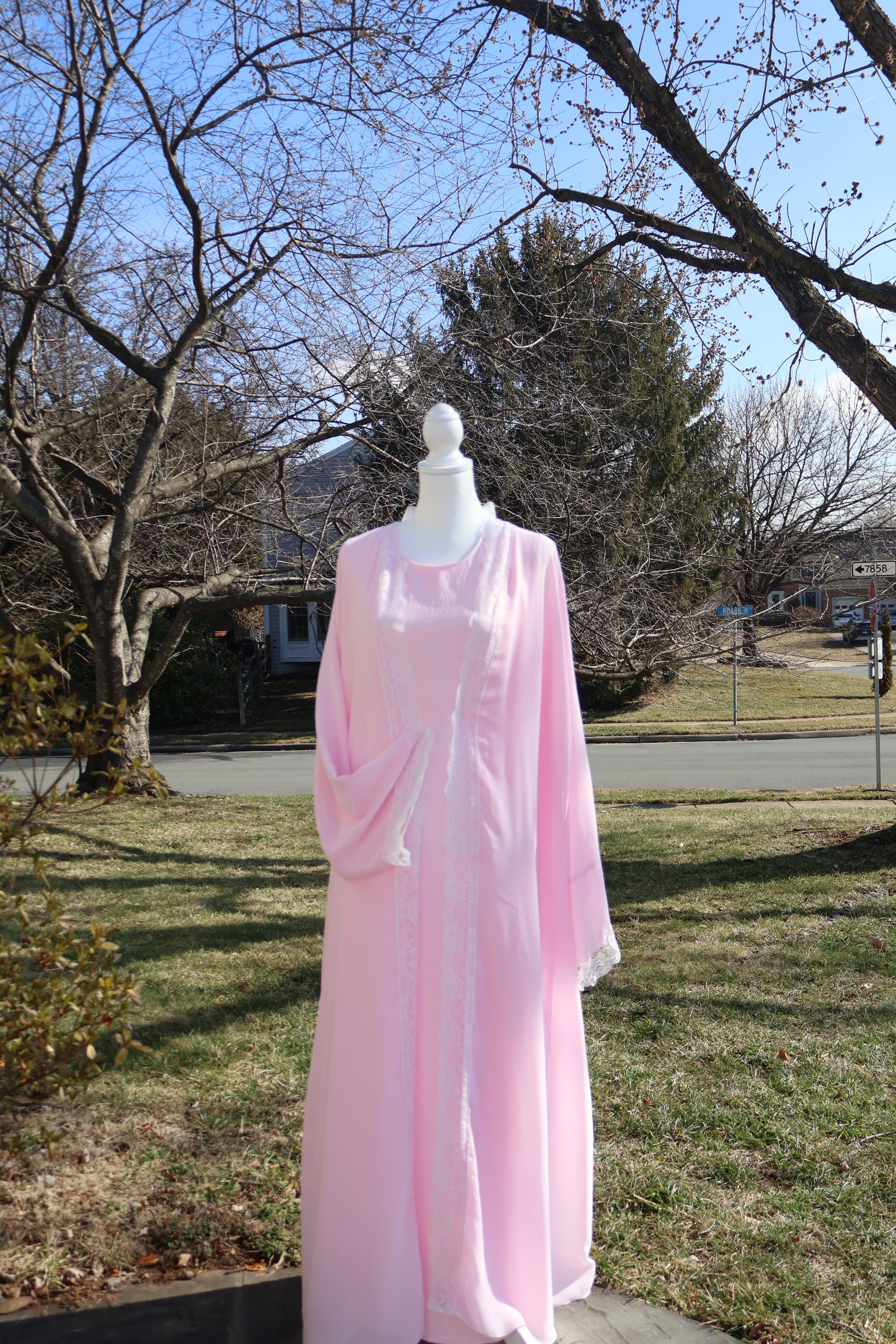 Chiffon Dentelle Abaya- Pink